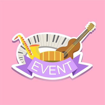 party sax images - Jazz Concert Event Template Label Cute Sticker. Childish Design Colorful Vector Sticker On Bright Background. Stock Photo - Budget Royalty-Free & Subscription, Code: 400-08778547