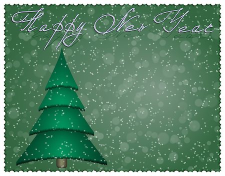 pavelav (artist) - Happy new year. Greeting card. Green tree on the background of snow. Decorative white frame Foto de stock - Super Valor sin royalties y Suscripción, Código: 400-08778612