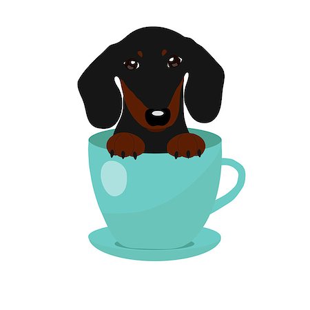 fashion dog cartoon - cute Dachshund dog in blue teacup, illustration, set for baby fashion. Stock Photo - Budget Royalty-Free & Subscription, Code: 400-08778621
