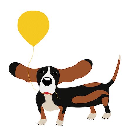 dog ear cartoon - dog Basset Hound with a balloon isolated on white background Stock Photo - Budget Royalty-Free & Subscription, Code: 400-08778623