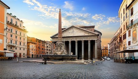 piazza della rotonda - Pantheon and fountain in Rome at sunrise, Italy Stockbilder - Microstock & Abonnement, Bildnummer: 400-08778731