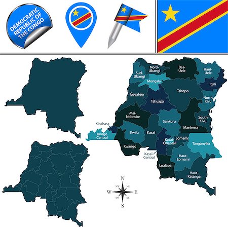 simsearch:400-08778850,k - Vector map of Democratic Republic of the Congo with named provinces and travel icons Foto de stock - Super Valor sin royalties y Suscripción, Código: 400-08778846