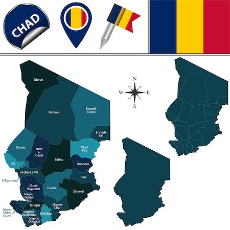 simsearch:400-08778850,k - Vector map of Chad with named regions and travel icons Foto de stock - Super Valor sin royalties y Suscripción, Código: 400-08778841