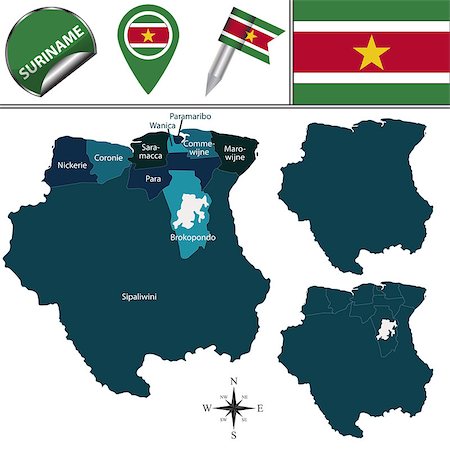 simsearch:400-09121395,k - Vector map of Suriname with named districts and travel icons Stock Photo - Budget Royalty-Free & Subscription, Code: 400-08778876