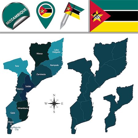 simsearch:400-08778850,k - Vector map of Mozambique with named provinces and travel icons Foto de stock - Super Valor sin royalties y Suscripción, Código: 400-08778873