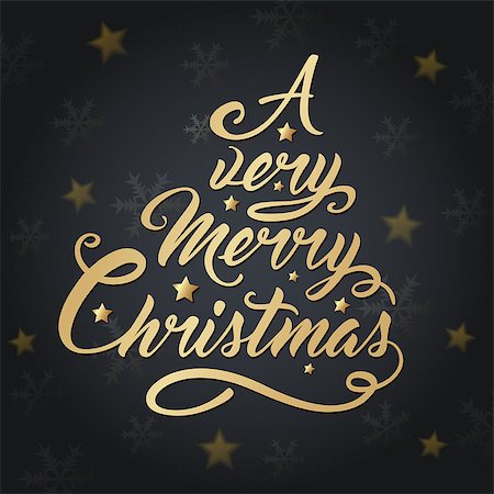 simsearch:400-08813741,k - Black Christmas background with golden greeting inscription and snowflakes. Lettering in the form of a Christmas tree. Photographie de stock - Aubaine LD & Abonnement, Code: 400-08778880