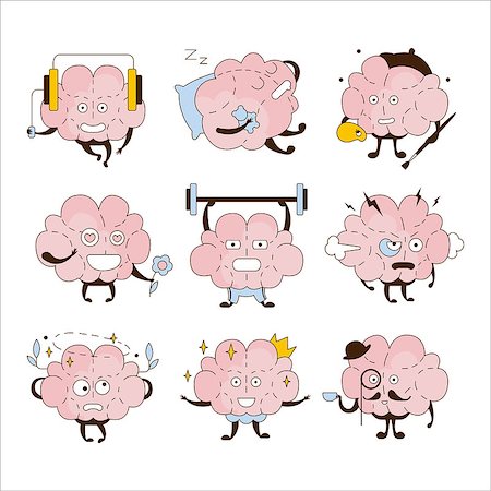 fat person sleeping - Brain Different Activities And Emoticons Icon Set. Comic Style Outlined Hand Drawn Emojis Isolated On White Background. Stock Photo - Budget Royalty-Free & Subscription, Code: 400-08779108