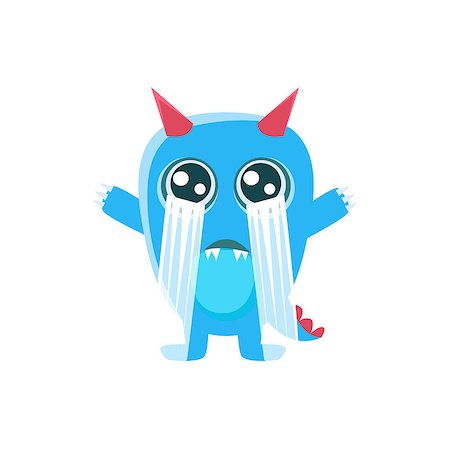 eyes crying cartoon - Blue Monster With Horns And Spiky Tail Crying Out Loud. Silly Childish Drawing Isolated On White Background. Funny Fantastic Animal Colorful Vector Sticker. Stock Photo - Budget Royalty-Free & Subscription, Code: 400-08779102