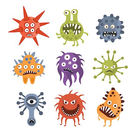 Aggressive Fantastic Monster Microorganisms Set. Bright Color Primitive Unfriendly Creatures Of Different Shapes Drawings Collection Isolated On White Background. Stock Photo - Budget Royalty-Free & Subscription, Code: 400-08779115