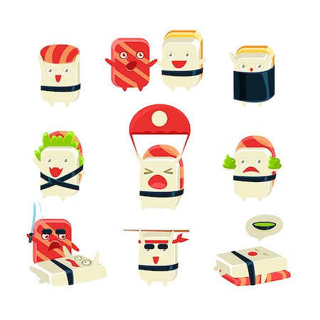 sleeping japanese baby - Japanese Sushi Man Different Activities. Set Of Silly Childish Drawings Isolated On White Background. Funny Creature Colorful Vector Stickers Set. Stock Photo - Budget Royalty-Free & Subscription, Code: 400-08779136