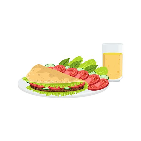 Omlet With Vegetables And Juice Breakfast Food And Drink Set. Morning Menu Plate Illustration In Detailed Simple Vector Design. Stock Photo - Budget Royalty-Free & Subscription, Code: 400-08779156