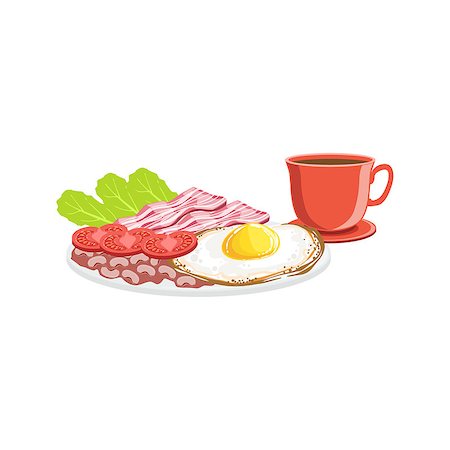 simsearch:400-08654097,k - Fried Egg, Bacon And Coffee Breakfast Food And Drink Set. Morning Menu Plate Illustration In Detailed Simple Vector Design. Stockbilder - Microstock & Abonnement, Bildnummer: 400-08779153