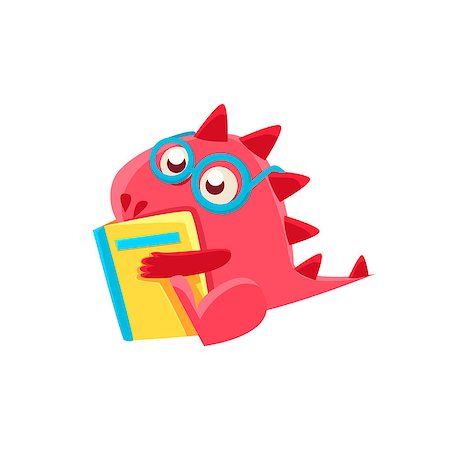 simsearch:400-08712142,k - Red Dragon Reading A Book Illustration. Silly Childish Drawing Isolated On White Background. Funny Fantastic Animal Colorful Vector Sticker. Stockbilder - Microstock & Abonnement, Bildnummer: 400-08779188