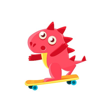 simsearch:400-08712142,k - Red Dragon Skatebording Illustration. Silly Childish Drawing Isolated On White Background. Funny Fantastic Animal Colorful Vector Sticker. Stockbilder - Microstock & Abonnement, Bildnummer: 400-08779195
