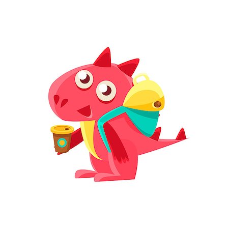 simsearch:400-08835139,k - Red Dragon With Coffee And Backpack. Silly Childish Drawing Isolated On White Background. Funny Fantastic Animal Colorful Vector Sticker. Stock Photo - Budget Royalty-Free & Subscription, Code: 400-08779191