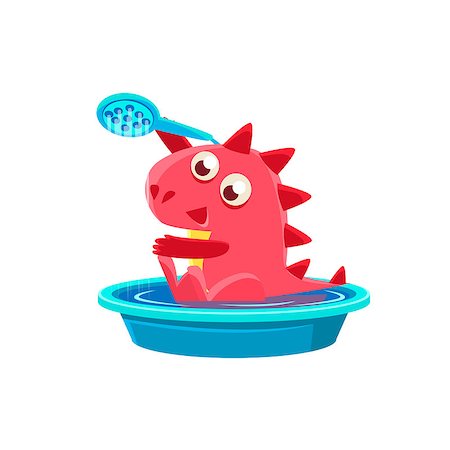 simsearch:400-08712142,k - Red Dragon Taking A Bath. Silly Childish Drawing Isolated On White Background. Funny Fantastic Animal Colorful Vector Sticker. Stockbilder - Microstock & Abonnement, Bildnummer: 400-08779192