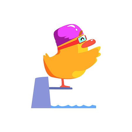 Duckling Jumping In Pool Cute Character Sticker. Little Duck In Funny Situation Childish Cartoon Graphic Illustration On White Background. Stock Photo - Budget Royalty-Free & Subscription, Code: 400-08779211