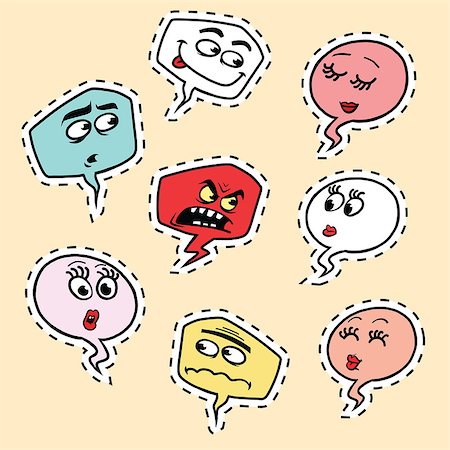 funny adult icon - Set of comic book bubbles face Emoji emoticon smiley, pop art retro illustration. Female and male emotions Stock Photo - Budget Royalty-Free & Subscription, Code: 400-08779345