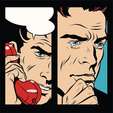 eyes crying cartoon - Tears and pain men who spoke by phone, pop art retro comic book vector illustration Stock Photo - Budget Royalty-Free & Subscription, Code: 400-08779347