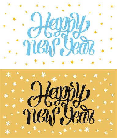 simsearch:400-08807089,k - Happy New Year handwritten calligraphy greeting cards collection. Vintage banner or tag for Year of the Rooster party decoration. Vector backgrounds Stockbilder - Microstock & Abonnement, Bildnummer: 400-08779498