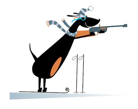 ski cartoon color - Cartoon dachshund biathlon competitor is shooting to the target Stock Photo - Budget Royalty-Free & Subscription, Code: 400-08779545