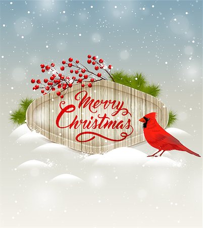 simsearch:400-08813741,k - Christmas vector background with red berries, green fir branch and cardinal bird. Merry Christmas lettering. Design for greeting Christmas card. Photographie de stock - Aubaine LD & Abonnement, Code: 400-08779606