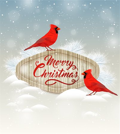 simsearch:400-08813741,k - Christmas background with two cardinal birds and white fir branch. Merry Christmas lettering. Photographie de stock - Aubaine LD & Abonnement, Code: 400-08779607