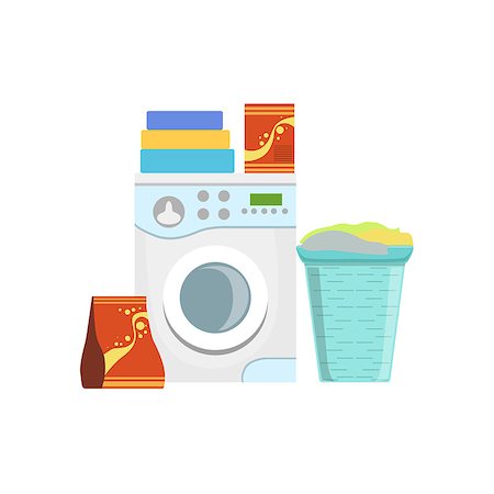 Clothes Washing Household Equipment Set. Clean Up Special Objects And Chemicals Composition Of Realistic Objects. Flat Vector Drawing On White Background Stock Photo - Budget Royalty-Free & Subscription, Code: 400-08779717