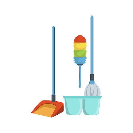 Dusting Household Equipment Set. Clean Up Special Objects And Chemicals Composition Of Realistic Objects. Flat Vector Drawing On White Background Stock Photo - Budget Royalty-Free & Subscription, Code: 400-08779719