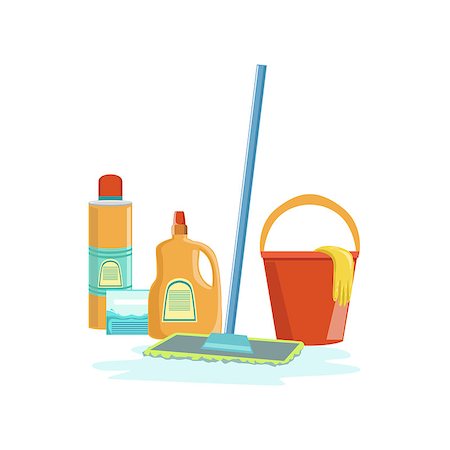 Floor Washing Household Equipment Set. Clean Up Special Objects And Chemicals Composition Of Realistic Objects. Flat Vector Drawing On White Background Stock Photo - Budget Royalty-Free & Subscription, Code: 400-08779721