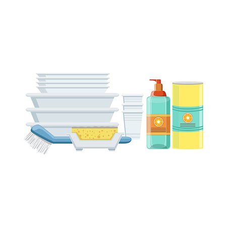 simsearch:400-07053921,k - Dishwashing Household Equipment Set. Clean Up Special Objects And Chemicals Composition Of Realistic Objects. Flat Vector Drawing On White Background Photographie de stock - Aubaine LD & Abonnement, Code: 400-08779722