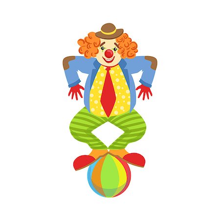 Colorful Friendly Clown Balancing On Ball In Classic Outfit. Childish Circus Clown Character Performing In Costume And Make Up. Photographie de stock - Aubaine LD & Abonnement, Code: 400-08779736