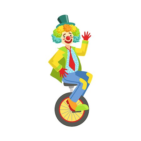 einrad - Colorful Friendly Clown With Rainbow Wig In Classic Outfit. Childish Circus Clown Character Performing In Costume And Make Up. Stockbilder - Microstock & Abonnement, Bildnummer: 400-08779737