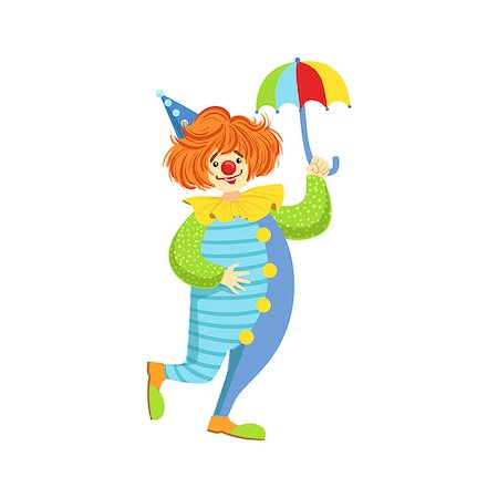 Colorful Friendly Clown With Mini Umbrella In Classic Outfit. Childish Circus Clown Character Performing In Costume And Make Up. Photographie de stock - Aubaine LD & Abonnement, Code: 400-08779744