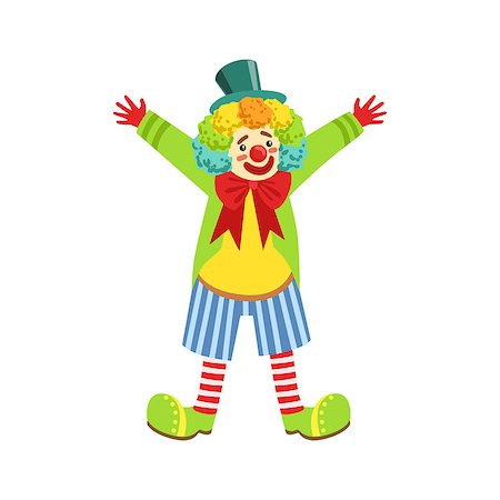 Colorful Friendly Clown With Multicolor Wig In Classic Outfit. Childish Circus Clown Character Performing In Costume And Make Up. Photographie de stock - Aubaine LD & Abonnement, Code: 400-08779742