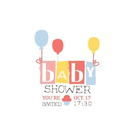 Baby Shower Invitation Design Template With Balloons. Calligraphic Vector Element For The Newborn Party Postcard. Foto de stock - Super Valor sin royalties y Suscripción, Código: 400-08779760