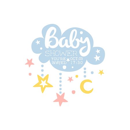 simsearch:400-08779765,k - Cloud And Stars Baby Shower Invitation Design Template. Calligraphic Vector Element For The Newborn Party Postcard. Photographie de stock - Aubaine LD & Abonnement, Code: 400-08779762