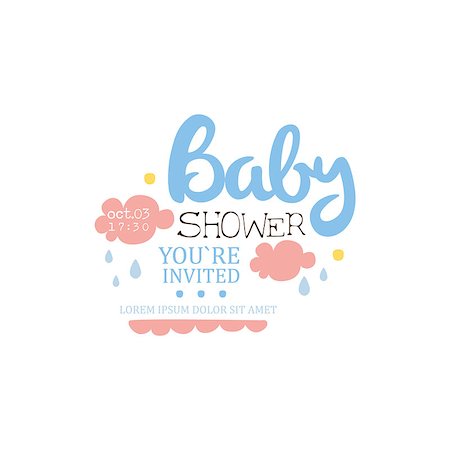 simsearch:400-04330529,k - Baby Shower Invitation Design Template With Clouds. Calligraphic Vector Element For The Newborn Party Postcard. Foto de stock - Super Valor sin royalties y Suscripción, Código: 400-08779774