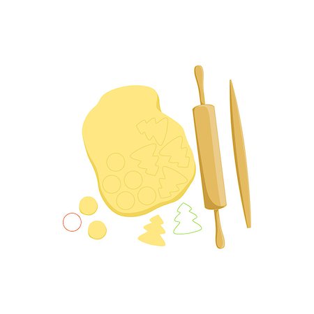 rolling over - Dough And Rolling Pin Baking Process And Kitchen Equipment Isolated Item. Simplified Realistic Flat Vector Drawing On White Background. Stock Photo - Budget Royalty-Free & Subscription, Code: 400-08779784