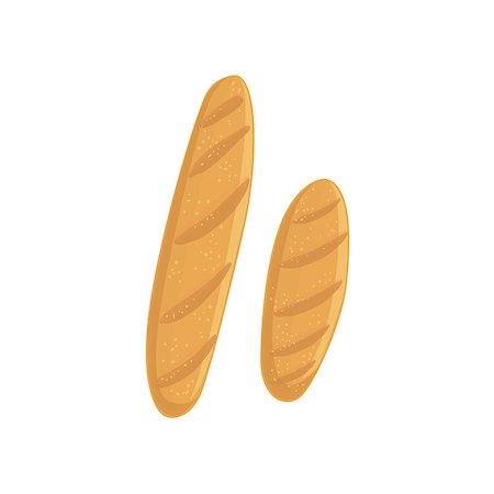 Two Baguette Bakery Assortment Isolated Icon. Simplified Realistic Flat Vector Drawings On White Background. Stock Photo - Budget Royalty-Free & Subscription, Code: 400-08779789