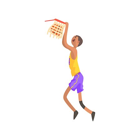 Basketball Player Hanging On Goal Action Sticker. Childish Cartoon Character In Cute Design Isolated On White Background Stock Photo - Budget Royalty-Free & Subscription, Code: 400-08779794