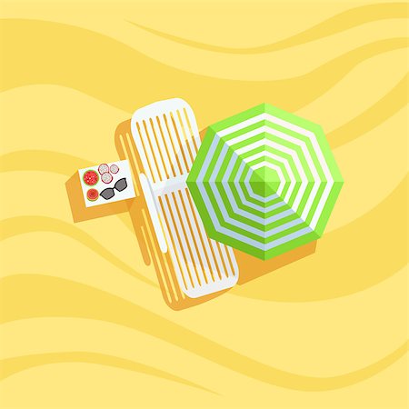 simsearch:400-08779810,k - Fruits, Sunbed And Umbrella Spot On The Beach Composition. Place On The Sand With Vacation Attributes From Above Bright Color Vector Illustration. Stock Photo - Budget Royalty-Free & Subscription, Code: 400-08779804