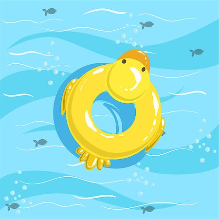 simsearch:400-08779810,k - Toy Inflatable Duck Ring With Blue Sea Water On Background. Beach Vacation Related Illustration Drawn From Above In Simple Vector Cartoon Style. Stock Photo - Budget Royalty-Free & Subscription, Code: 400-08779814