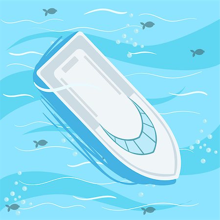 simsearch:400-08779810,k - White Speed Boat With Blue Sea Water On Background. Beach Vacation Related Illustration Drawn From Above In Simple Vector Cartoon Style. Stock Photo - Budget Royalty-Free & Subscription, Code: 400-08779815