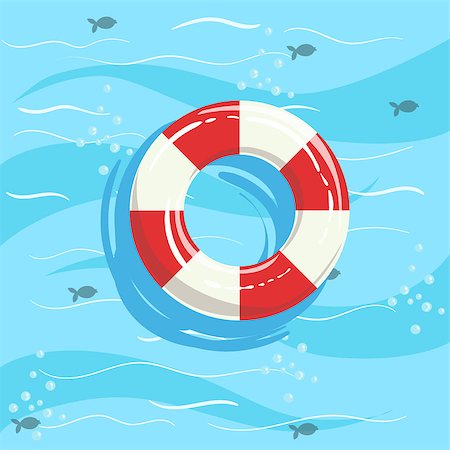 simsearch:400-08779810,k - Classic Life Preserver Ring Buoy With Blue Sea Water On Background. Beach Vacation Related Illustration Drawn From Above In Simple Vector Cartoon Style. Stock Photo - Budget Royalty-Free & Subscription, Code: 400-08779813