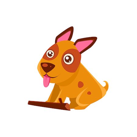 simsearch:400-08835139,k - Happy Puppy Brought A Stick. Dog Everyday Activity Childish Drawing Isolated On White Background. Funny Animal Colorful Vector Sticker. Stock Photo - Budget Royalty-Free & Subscription, Code: 400-08779856