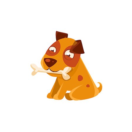 simsearch:400-08835139,k - Smiling Puppy Holding A Bone In The Mouth. Dog Everyday Activity Childish Drawing Isolated On White Background. Funny Animal Colorful Vector Sticker. Stock Photo - Budget Royalty-Free & Subscription, Code: 400-08779857