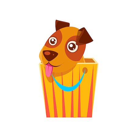 simsearch:400-08835139,k - Puppy Hiding In Shopping Bag. Dog Everyday Activity Childish Drawing Isolated On White Background. Funny Animal Colorful Vector Sticker. Stock Photo - Budget Royalty-Free & Subscription, Code: 400-08779864