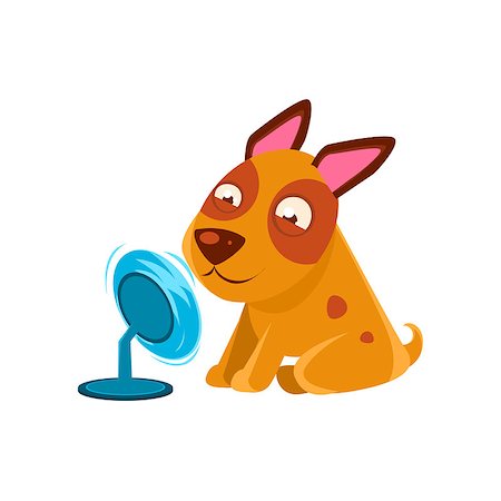 dog ear cartoon - Puppy Playing With Fan Blowing In Its Face. Dog Everyday Activity Childish Drawing Isolated On White Background. Funny Animal Colorful Vector Sticker. Stock Photo - Budget Royalty-Free & Subscription, Code: 400-08779866