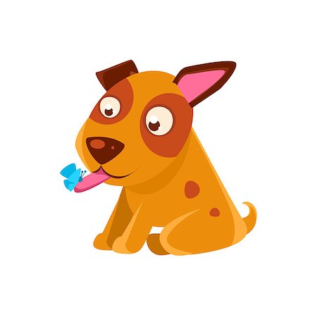 simsearch:400-08835139,k - Puppy Looking At A Butterfly On Its Tongue. Dog Everyday Activity Childish Drawing Isolated On White Background. Funny Animal Colorful Vector Sticker. Stock Photo - Budget Royalty-Free & Subscription, Code: 400-08779860